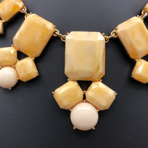 Kate Spade Necklace Swirl Around 16" Yellow Ivory 12K Plate Graduated Bib Choker - Picture 2 of 8